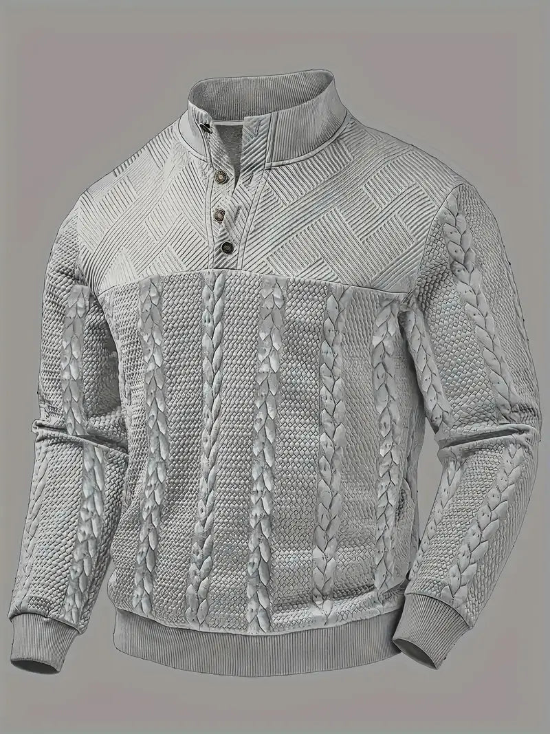 Dawson - Long Sleeve Henley Sweater With Striped