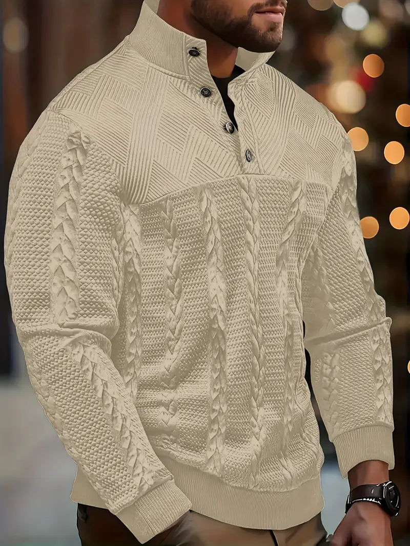 Dawson - Long Sleeve Henley Sweater With Striped