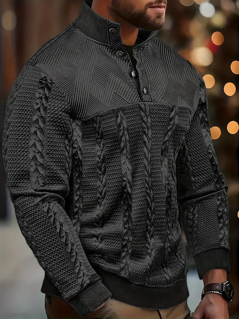 Dawson - Long Sleeve Henley Sweater With Striped